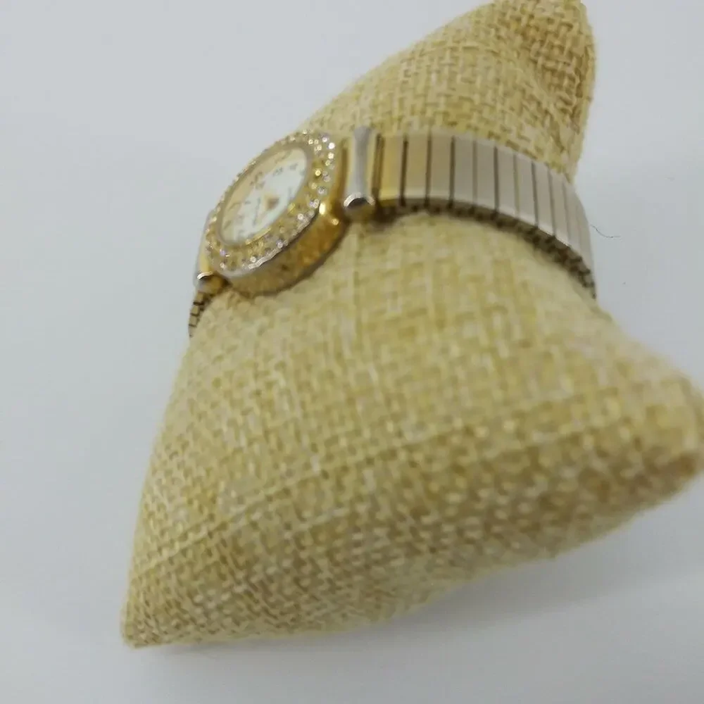 Vintage Milan Womens Gold Tone Stretch Bracelet Wristwatch with Rhinestones